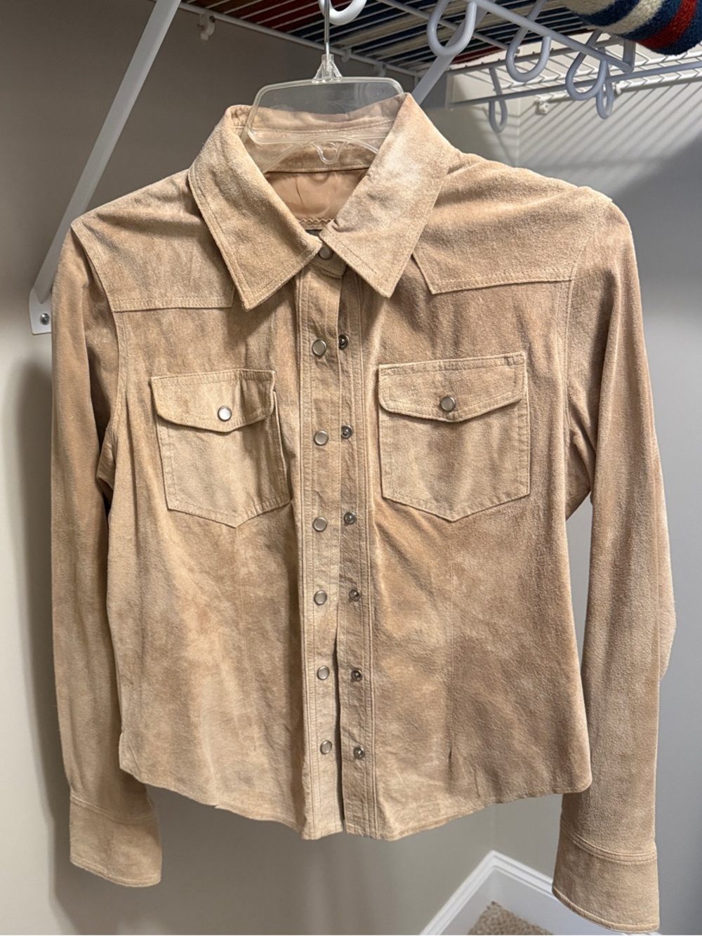 Brandon Thomas Tan Suede Snap-Front Jacket/shirt